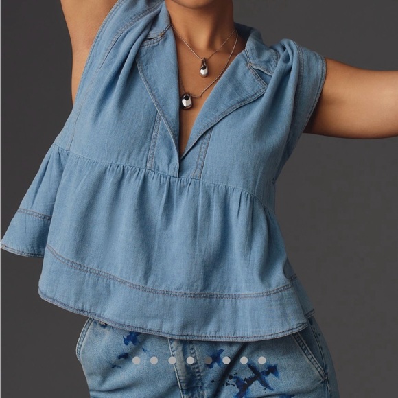 Anthropologie Pilcro Sailor Denim Babydoll Blouse NWT! - Picture 6 of 14